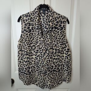 Planet Silk Sleeveless Leopard Print Y2K 100% Silk Blouse, Size M